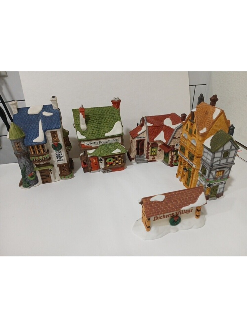 Dept 56 Lot of 5 Dickens Christmas Village the wool fruit shop, bootee & cobbler